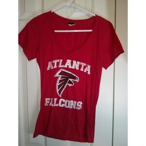 Vintage‎ Atlanta Falcons T-Shirt V-Neck NFL Football Graphic Tee Red Size Small